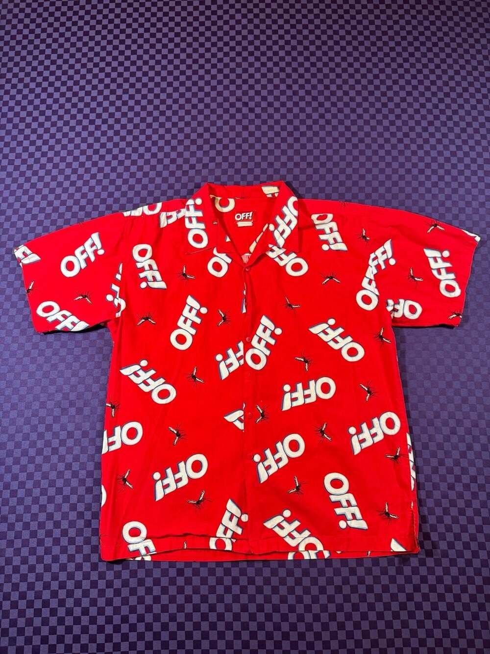 OFF! Vtg Summer Camp Shirt Off Flying Insect Mosquito design button type shirt
